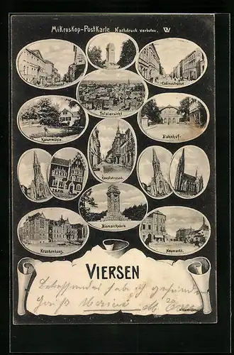 AK Viersen, Totalansicht mit Bahnhof und Krankenhaus