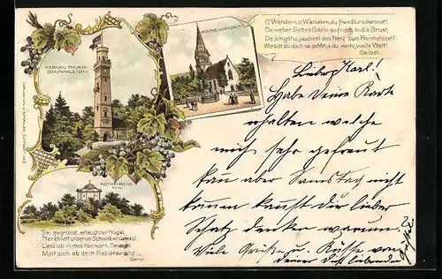 Lithographie Uhlbach, Kirche und Rothenberg