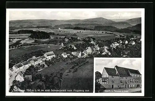AK Bachheim /Schwarzwald, Gasthaus zur Insel, Ortsansicht aus der Vogelschau