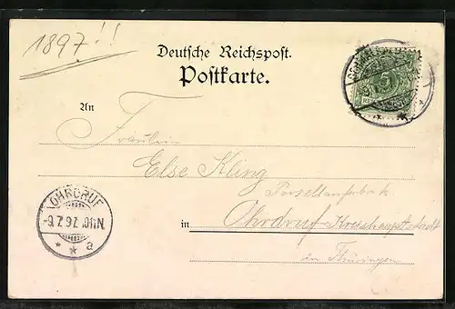 Passepartout-AK Schmalkalden, Kirche, Ortsansicht, Frau im Dirndl