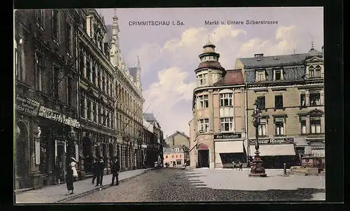 AK Crimmitschau /Sa., Markt und Untere Silberstrasse
