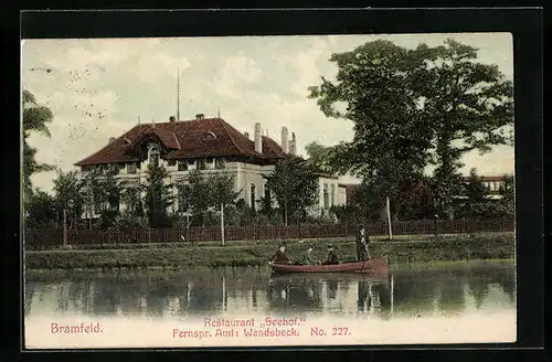 AK Hamburg-Bramfeld, Restaurant Seehof vom Wasser gesehen