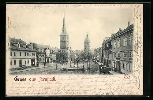 AK Arnstadt, Partie an der Strasse Ried mit Blick auf Kirche