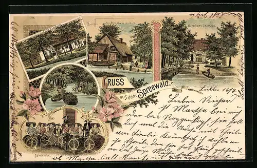 Lithographie Leipe /Spreewald, Buchhan`s Gasthaus, Gasthaus Pohlenzschenke, Blockhaus