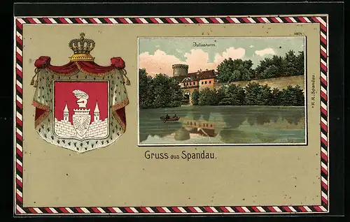 Passepartout-Lithographie Berlin-Spandau, Juliusturm, Wappen