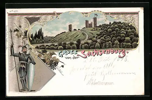 Lithographie Sachsenburg, Burgruine Sachsenburg