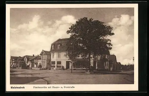 AK Halstenbek, Friedenseiche mit Haupt- u. Poststrasse