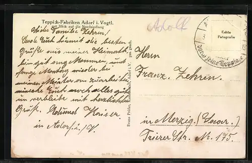 AK Adorf i. Vogtl., Teppichfabriken mit Nordsiedlung