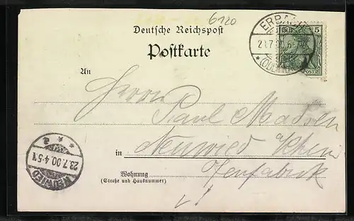 Lithographie Erbach im Odenwald, Teilansicht