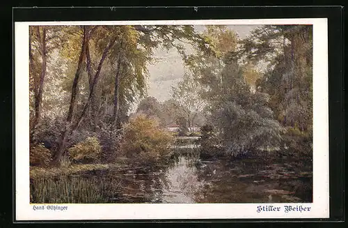Künstler-AK Hans Götzinger, Deutscher Schulverein Nr. 975: Stiller Weiher im Park