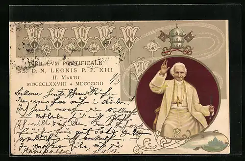 Lithographie Papst Leo XIII. - Portrait zum Pontifikatsjubiläum