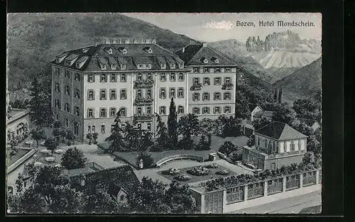 Künstler-AK Bozen, Hotel Mondschein aus der Vogelschau