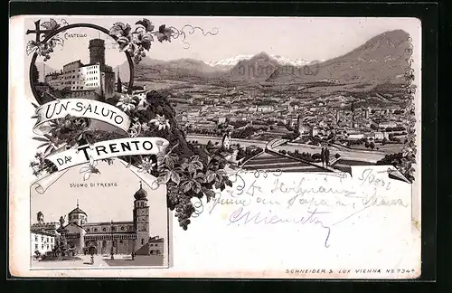 Lithographie Trento, Castello, Duomo di Trento, Panorama