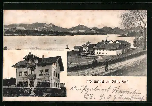 AK Krottenmühl am Sims-See, Pension-Gasthaus, Uferpartie