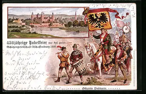 Künstler-AK Aschaffenburg, 450 jährige Jubelfeier der kgl. priv. Schtzengesellschaft 1898, Teilansicht