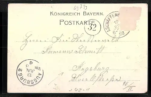 Künstler-AK Aschaffenburg, 450 jährige Jubelfeier der kgl. priv. Schtzengesellschaft 1898, Teilansicht