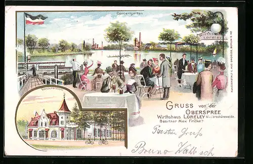 Lithographie Berlin-Niederschöneweide, Gasthaus Loreley an der Oberspree