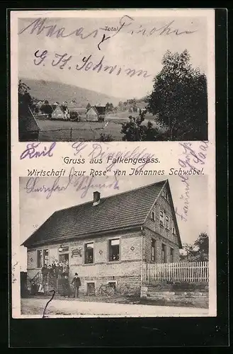 AK Falkengesäss, Gasthaus zur Rose, Ortsansicht