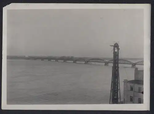 Fotografie Ansicht Wien-Floridsdorf, Brückenbau Kaiser Franz Joseph Brücke, Blick über die Donau bei Hochwasser