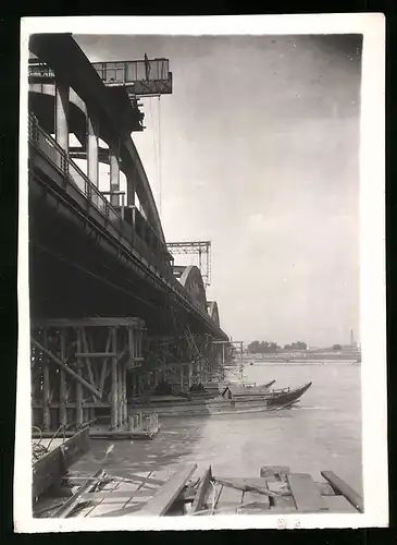 Fotografie Ansicht Wien-Floridsdorf, Brückenbau Kaiser Franz Joseph Brücke, Demontage der Montagegerüste