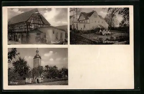 AK Wernsdorf, Gasthof mit Gartenansicht und Kirche