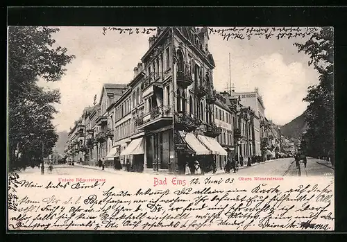 AK Bad Ems, Obere Römerstrasse mit Geschäften
