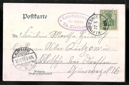 Lithographie Görlitz, Gasthaus Landeskrone, Körner Denkmal, Ritter und Burgansicht