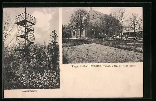 AK Reichenbach, Berggasthaus Rothstein mit Aussichtsturm