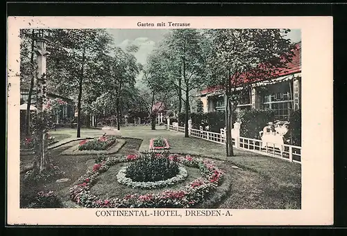 AK Dresden, Continental-Hotel, Garten mit Terrasse