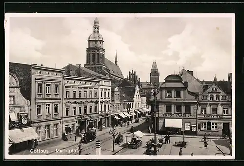 AK Cottbus, Strassenpartie am Marktplatz