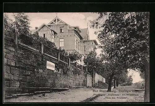 AK Bad Blankenburg i. Thür. Wald, Promenade Esplanade mit Allianzhaus Haus des Friedens