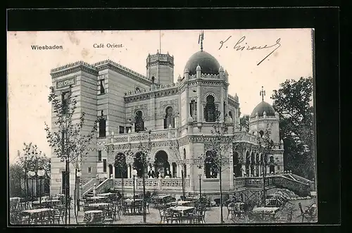 AK Wiesbaden, Cafe Orient mit Terrassenanlagen