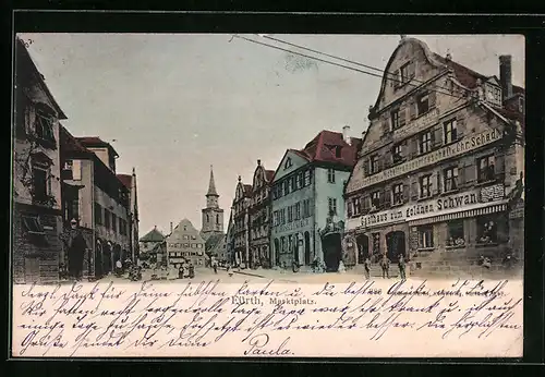 AK Fürth, Gasthaus zum goldenen Schwan am Marktplatz