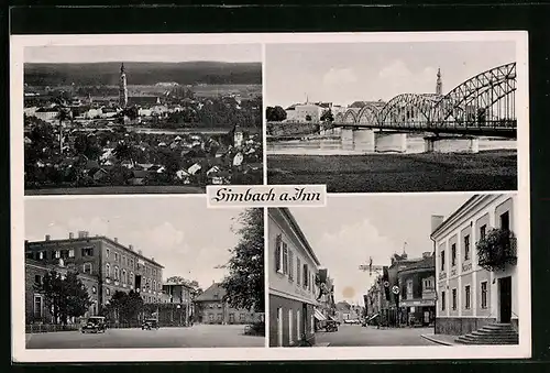 AK Simbach a. Inn, Gasthof, Innbrücke, Totalansicht und e