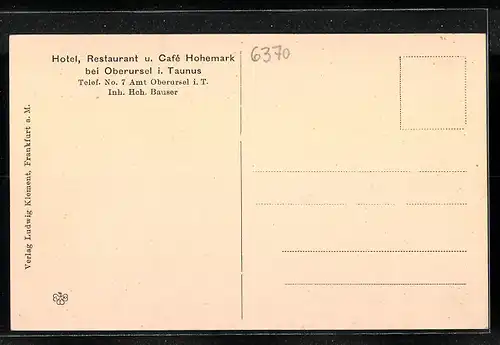 AK Oberursel i. T., Hotel, Restaurant und Cafe Hohemark mit Innenansicht des Speisesaals