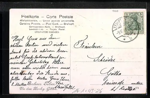 AK Berlin, Stadtleben vor dem Zoologischen Garten