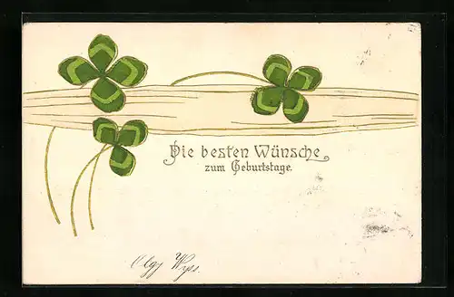 Präge-AK Glückwünsche zum Geburtstag mit Kleeblatt