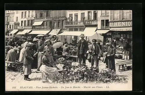 AK Beauvais, Place Jeanne-Hachette, Un jour de Marché, Marché aux Fleurs