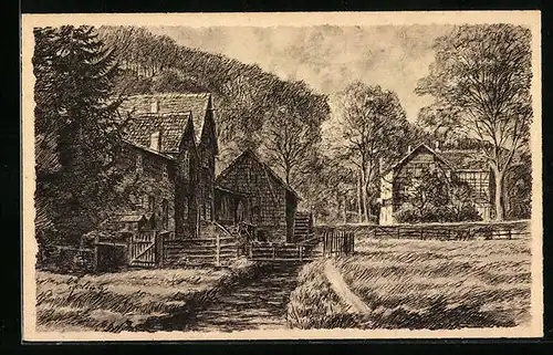 Künstler-AK Marbach /Odenw., Ortspartie mit Gatter