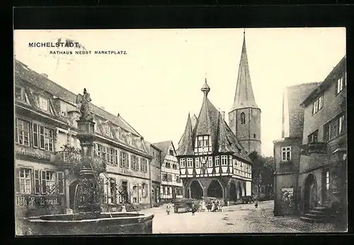 AK Michelstadt i. O., Rathaus und Marktplatz