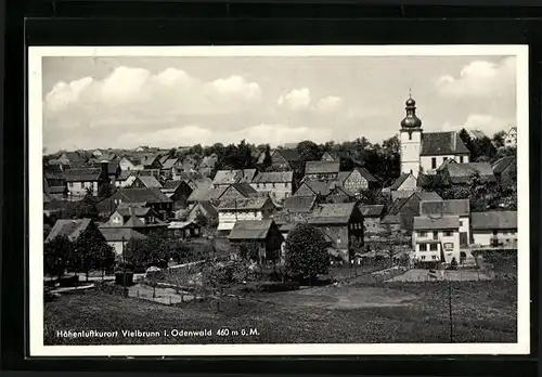 AK Vielbrunn /Odenwald, Ortsansicht mit Kirche