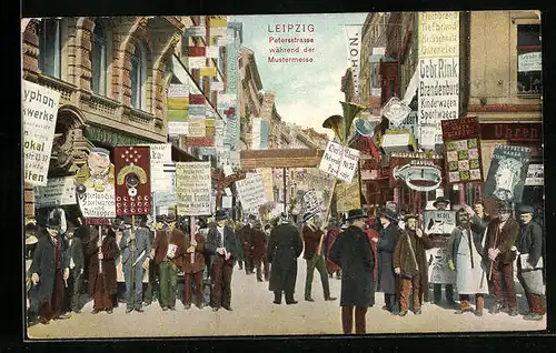 AK Leipzig, Petersstrasse während der Mustermesse