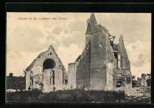 AK St. Laurent vor Arras, Zerstörte Kirche