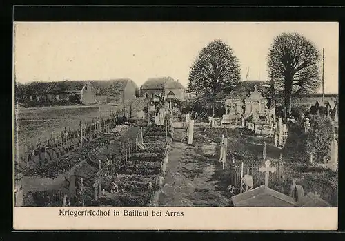 AK Bailleul bei Arras, Kriegerfriedhof mit Besucher