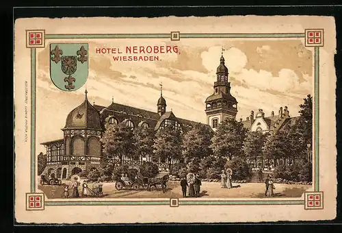 Künstler-AK Wiesbaden, Hotel Neroberg mit Wappen