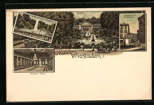 Lithographie Wiesbaden, Kurhaus mit Kranzplatz
