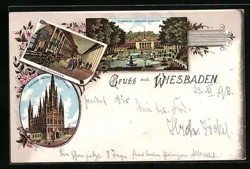 Lithographie Wiesbaden, Colonnaden mit Curhaus