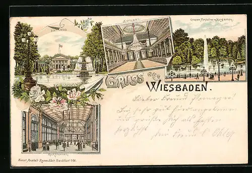 Lithographie Wiesbaden, Kurhaus mit Kursaal