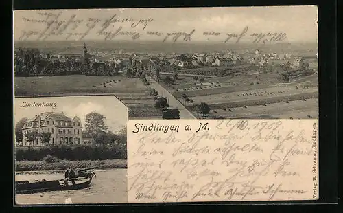 AK Frankfurt-Sindlingen a. M., Ortsansicht hinter Feldern, Lindenhaus