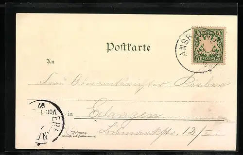 Lithographie Ansbach, Ortsansicht, Kgl. Schloss, Oberer Markt